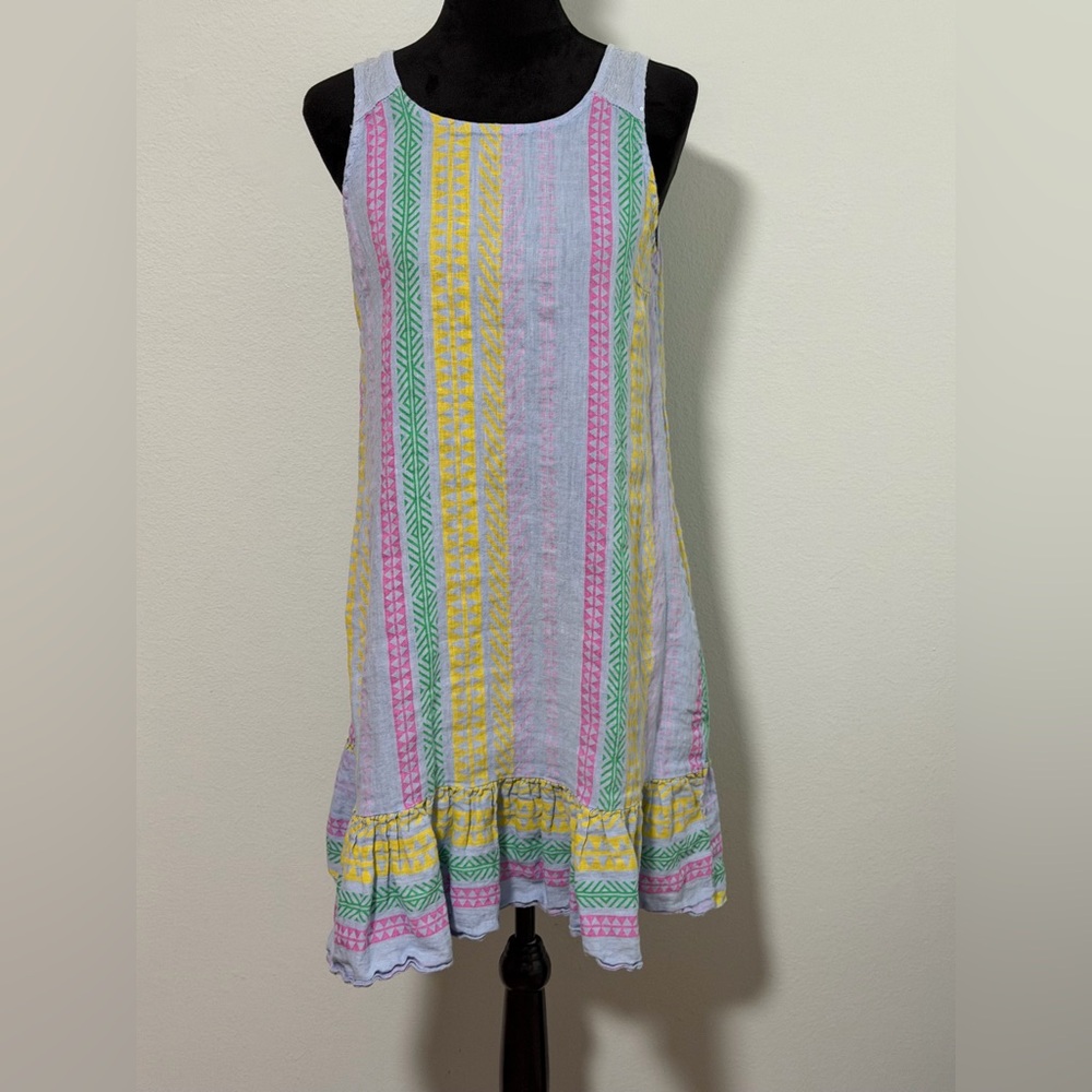 BELLAMBRA Women’s Linen Sleeveless Striped Sequin Embellished Mini Dress-S